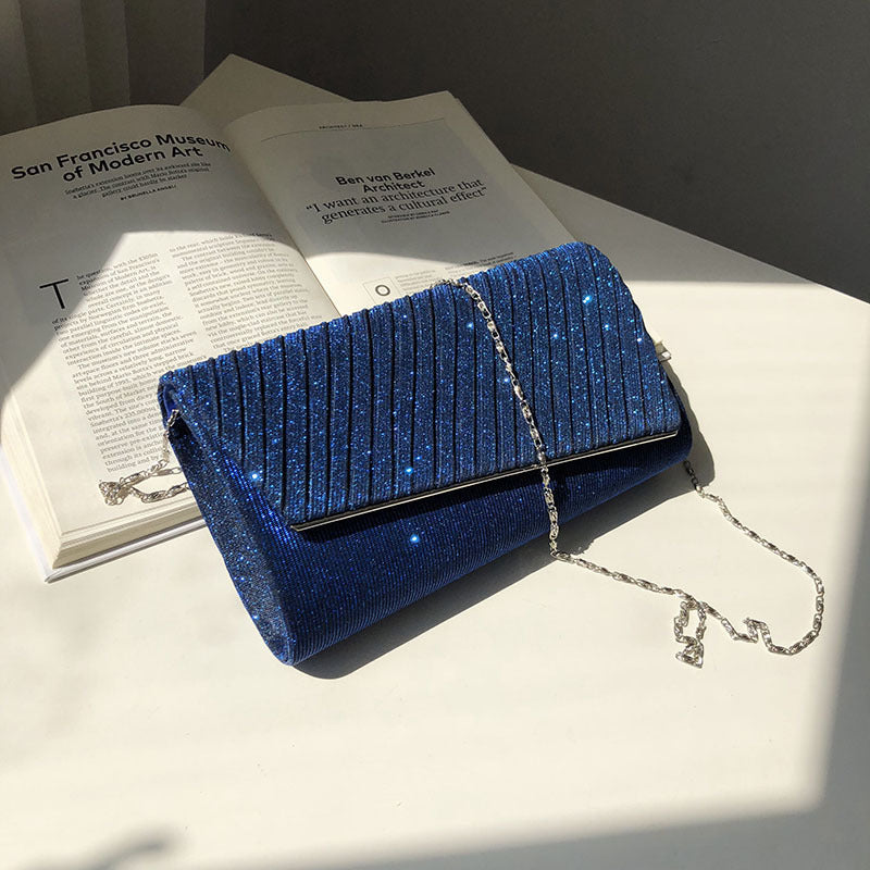 Blue Shiny Chain Clutch Bag for Women Evening Use