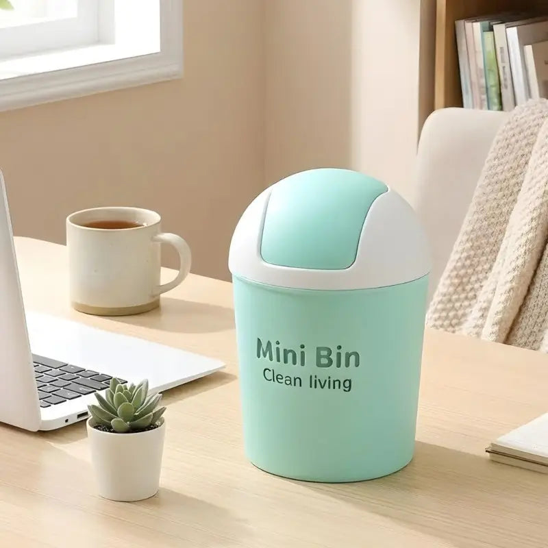Mini Desktop Trash Bin with Lid | Small Plastic Dustbin for Table, Office & Kitchen | Cute Portable Garbage Container | Space Saving Waste Basket