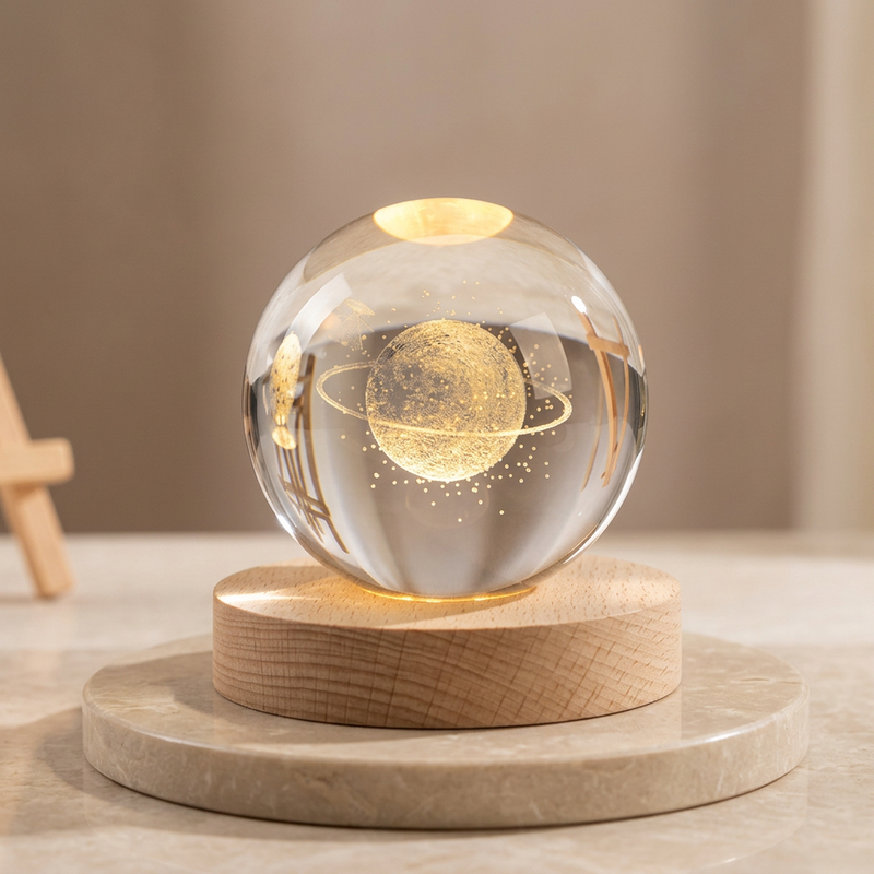 3D Crystal Ball Lamp with Golden Glow & USB Recharge