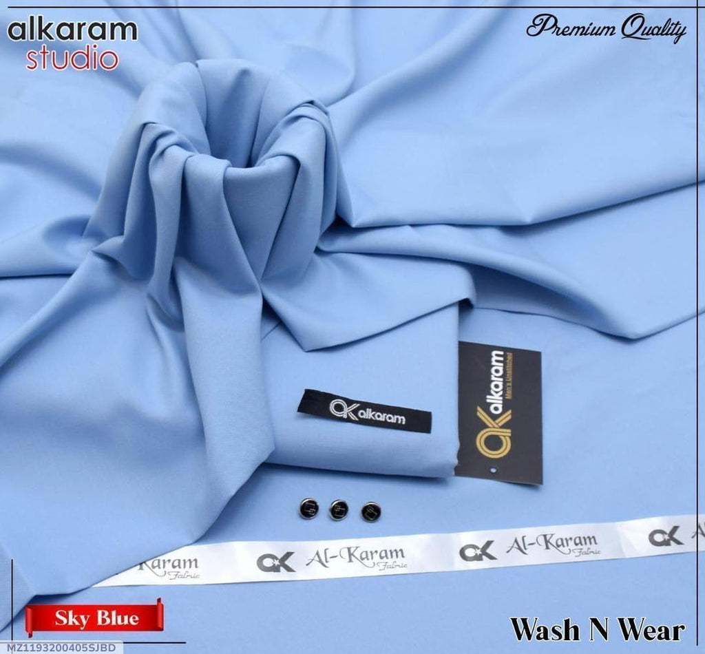 Sky Blue Wash & Wear Plain Suit for Men