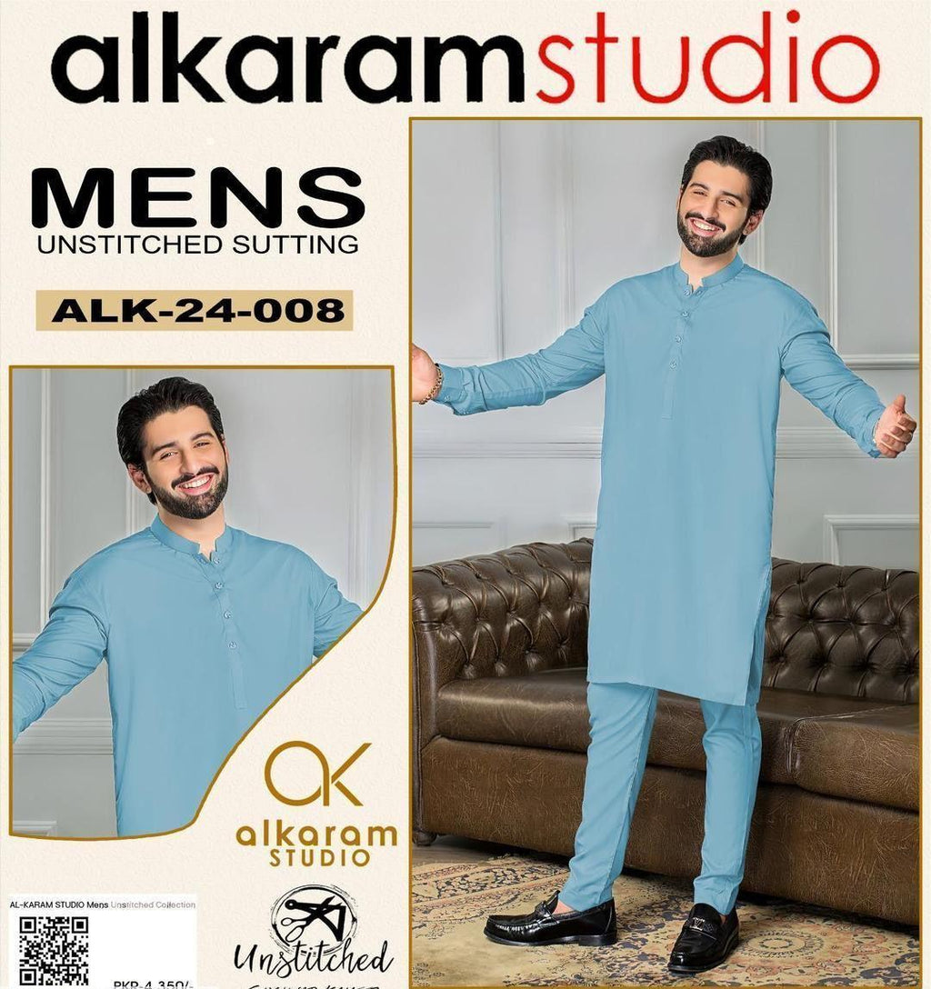 Sky Blue Wash & Wear Plain Suit for Men