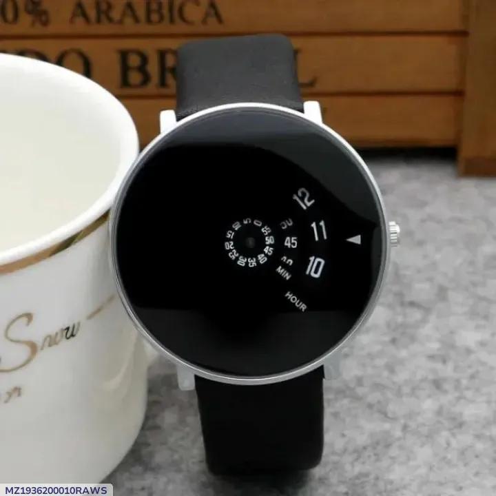 Black Leather Strap Analogue Watch for Men Women