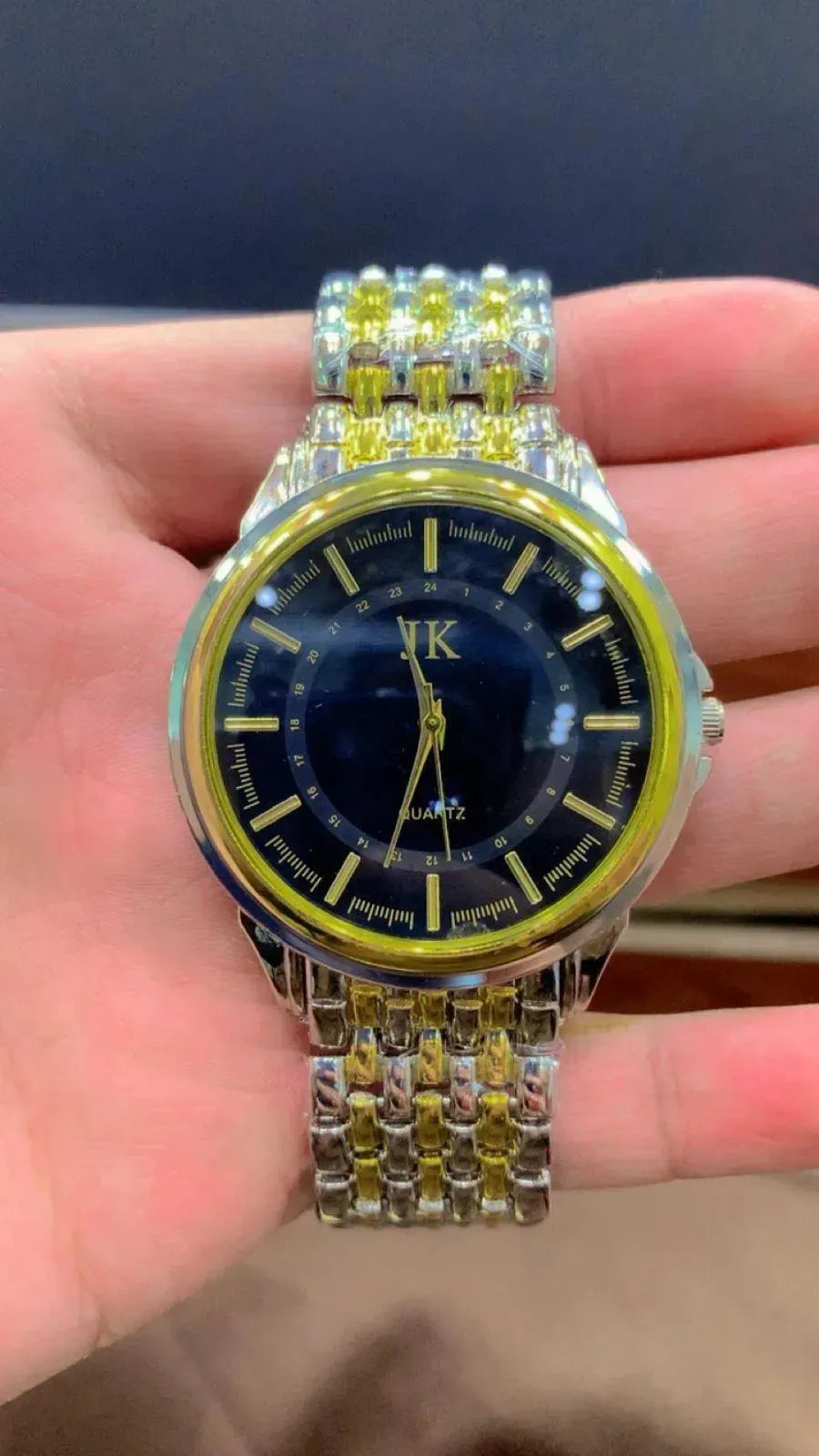 Men's Two-Tone Gold Silver Watch with Diamond Bracelet