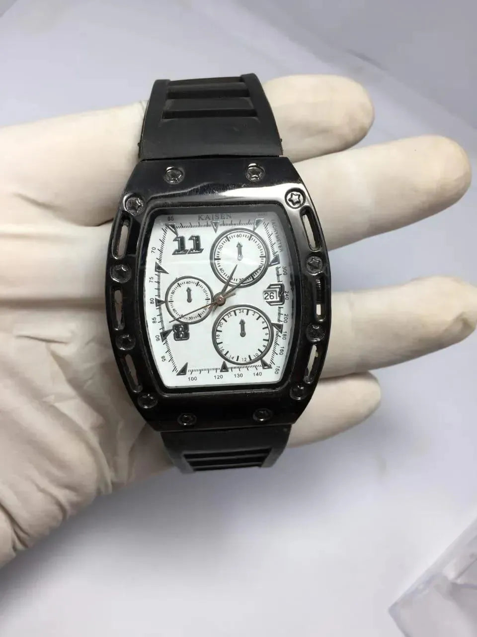 Black Square Chronograph Watch for Men with Date & Tachymeter