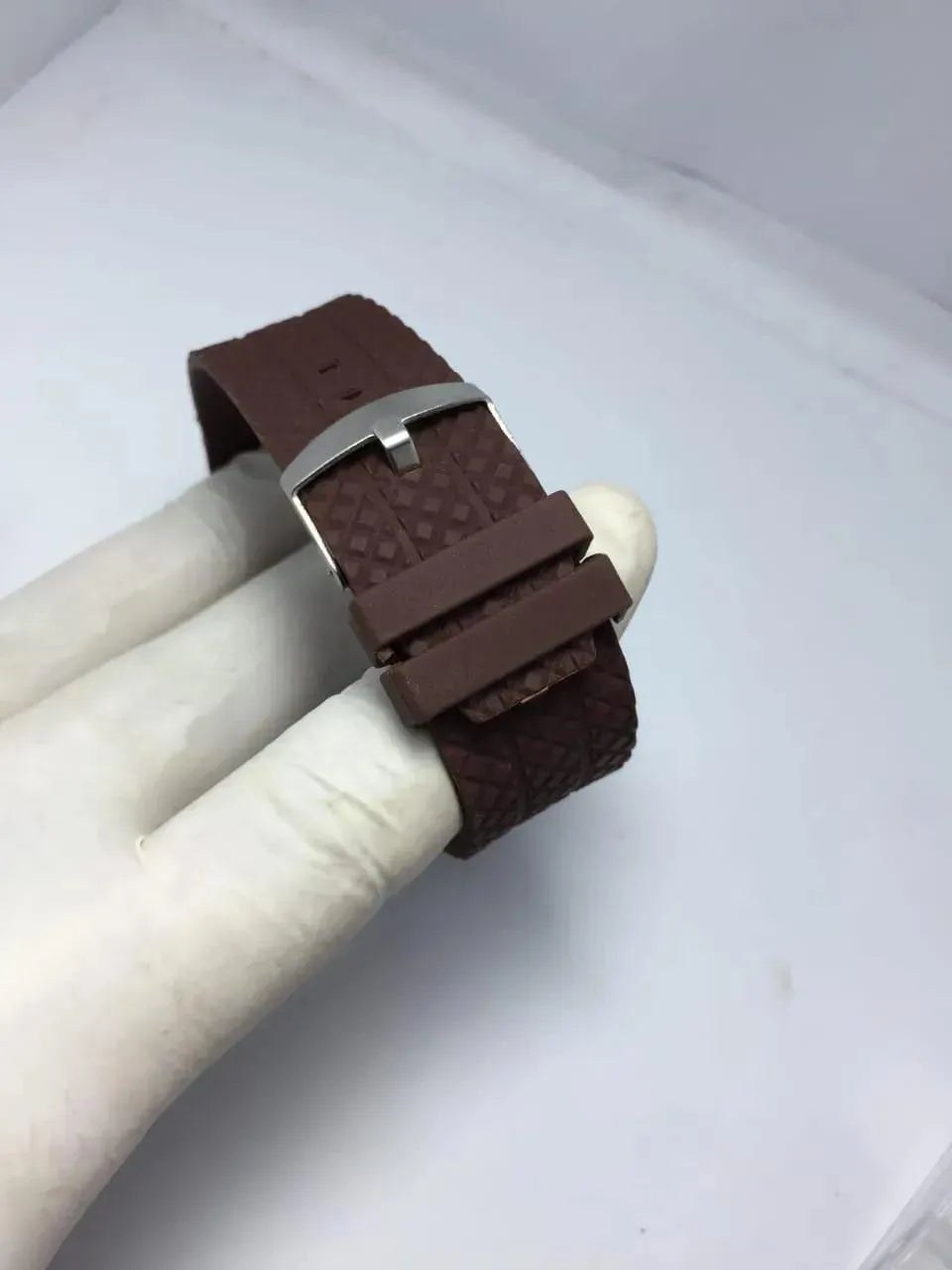 Men's Brown Rubber Strap Watch with Skeleton Dial