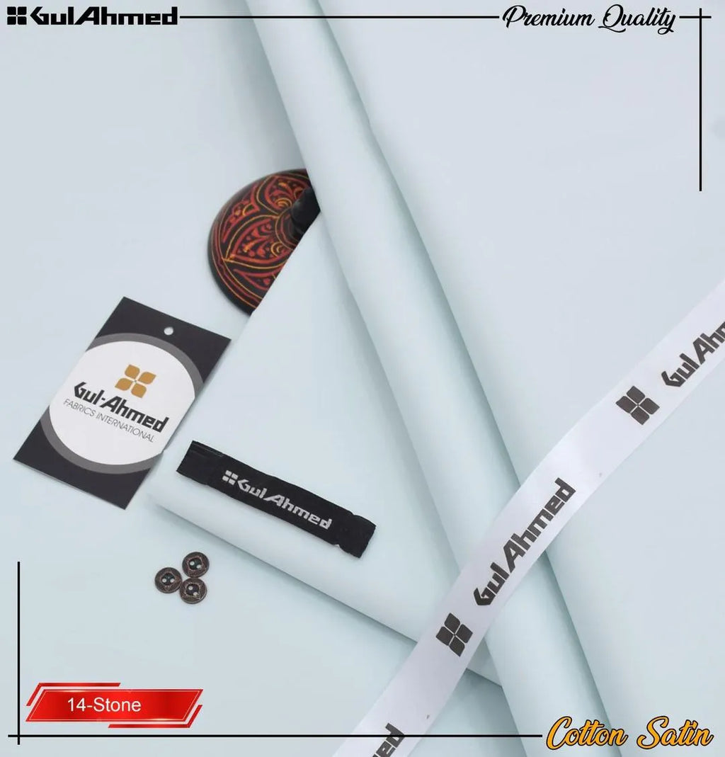 GulAhmed Cotton Satin Suit 14 Stone Silver