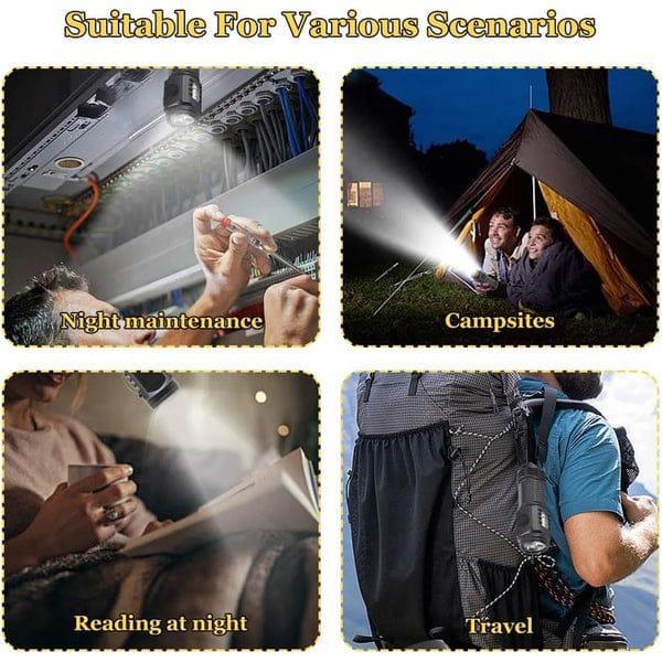 Rechargeable LED Torch Light Black Type-C Camping Hiking Emergency Light