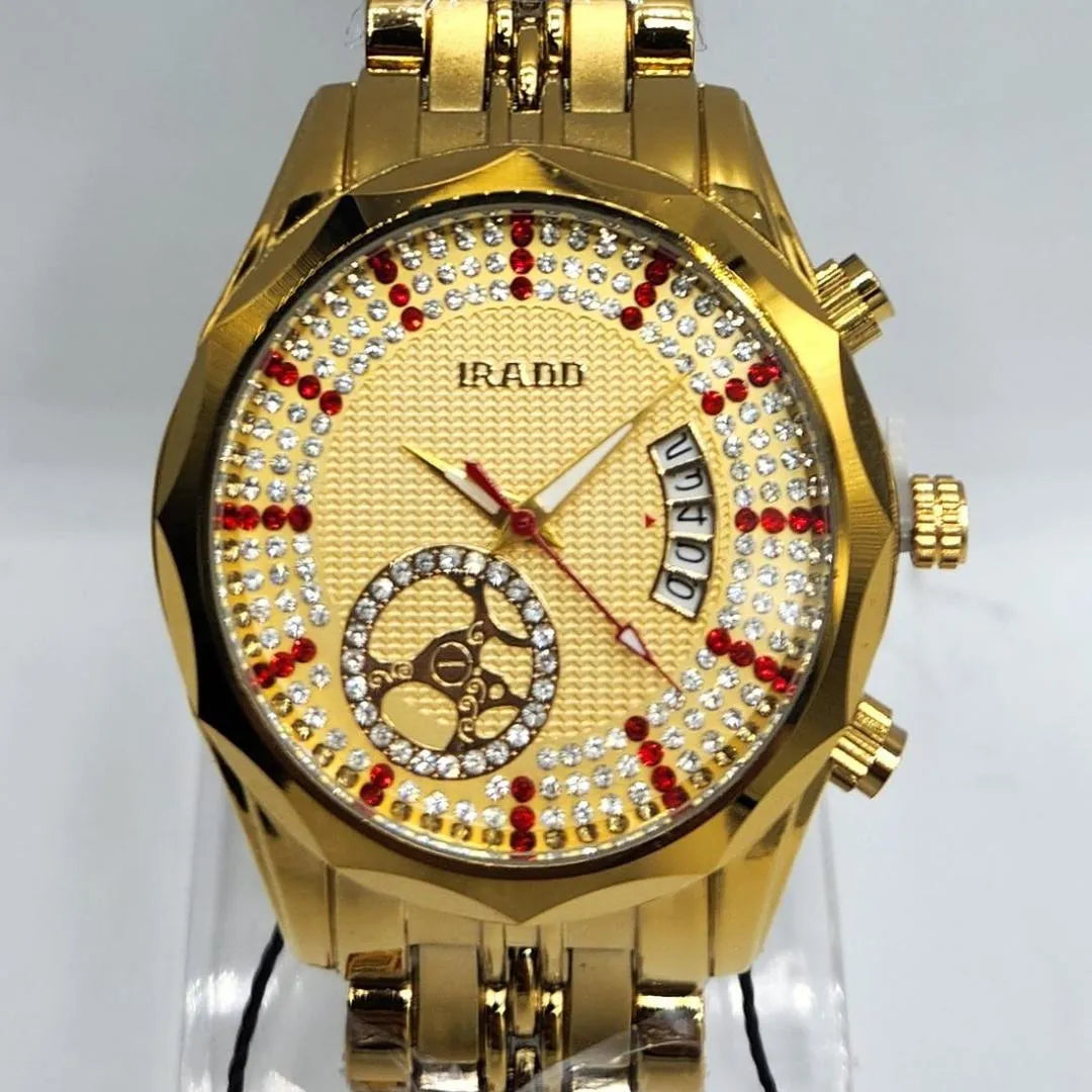 Luxury Gold-Tone Men's Watch with Crystal Dial & Quartz Movement