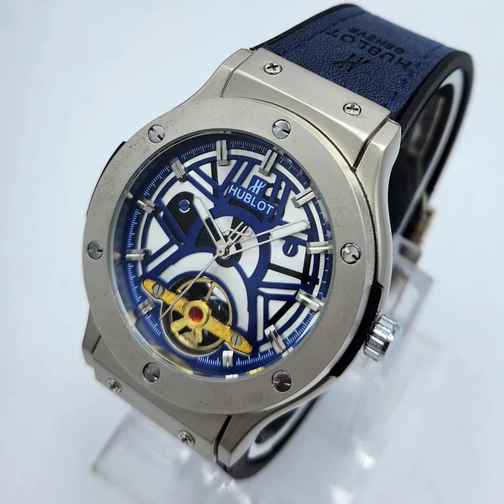 Hublot Blue Skeleton Dial Men's Watch Steel Blue Strap