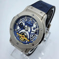 Hublot Blue Skeleton Dial Men's Watch Steel Blue Strap