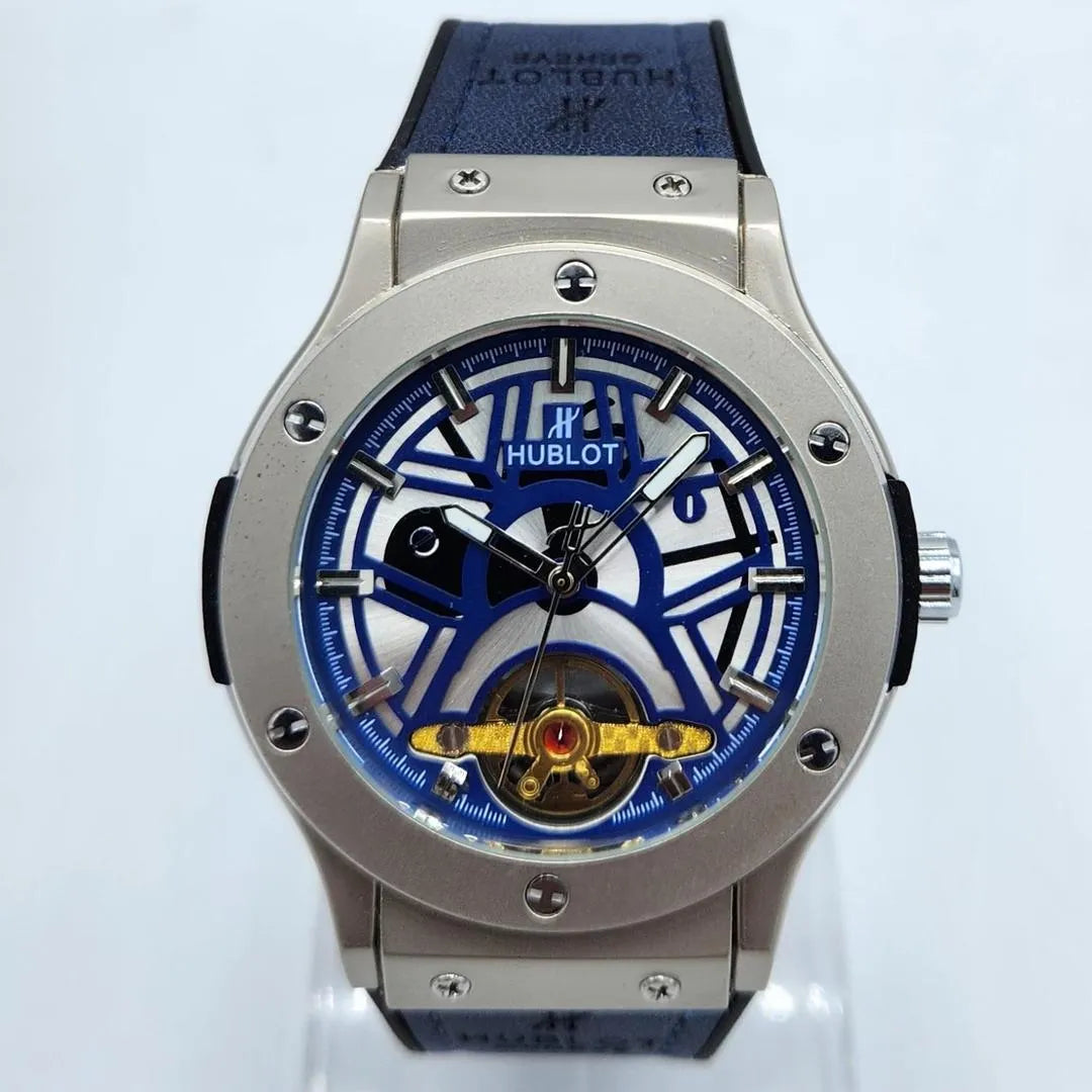 Hublot Blue Skeleton Dial Men's Watch Steel Blue Strap