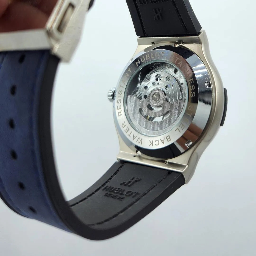 Hublot Blue Skeleton Dial Men's Watch Steel Blue Strap