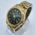 Oyster Watch Gold Rolex Fluted Bezel Olive Green Dial