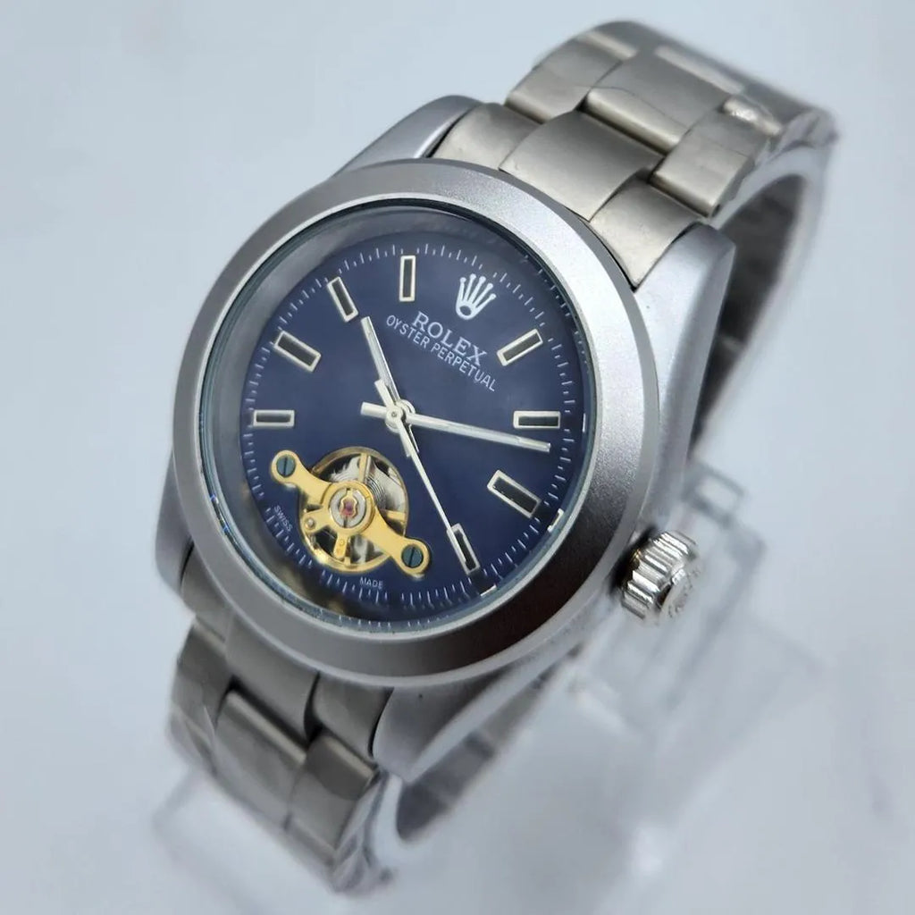 Stunning Blue Sunray Rolex Watch with Open Heart Window