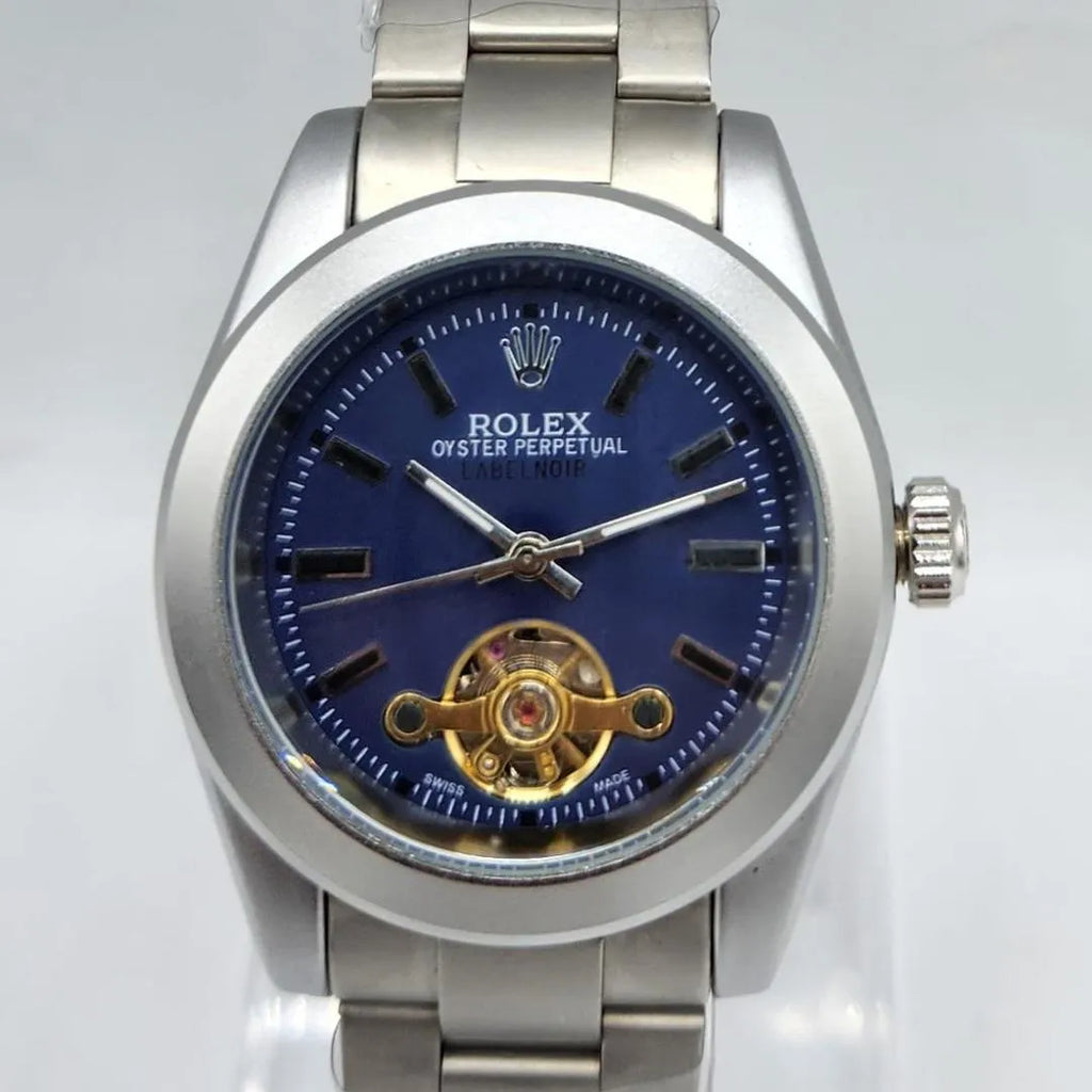 Stunning Blue Sunray Rolex Watch with Open Heart Window