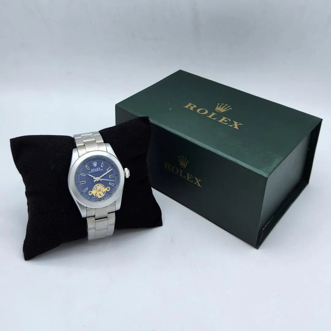Stunning Blue Sunray Rolex Watch with Open Heart Window