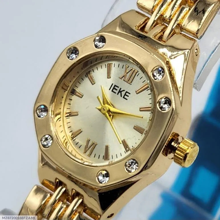 Women's Gold Octagonal Watch with Diamond Accents