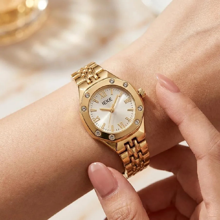 Women's Gold Octagonal Watch with Diamond Accents