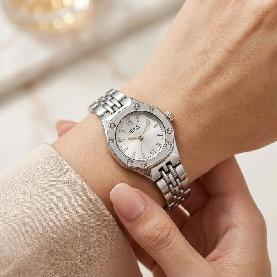 IKEA Stainless Steel Octagonal Watch with Crystal Studded Dial