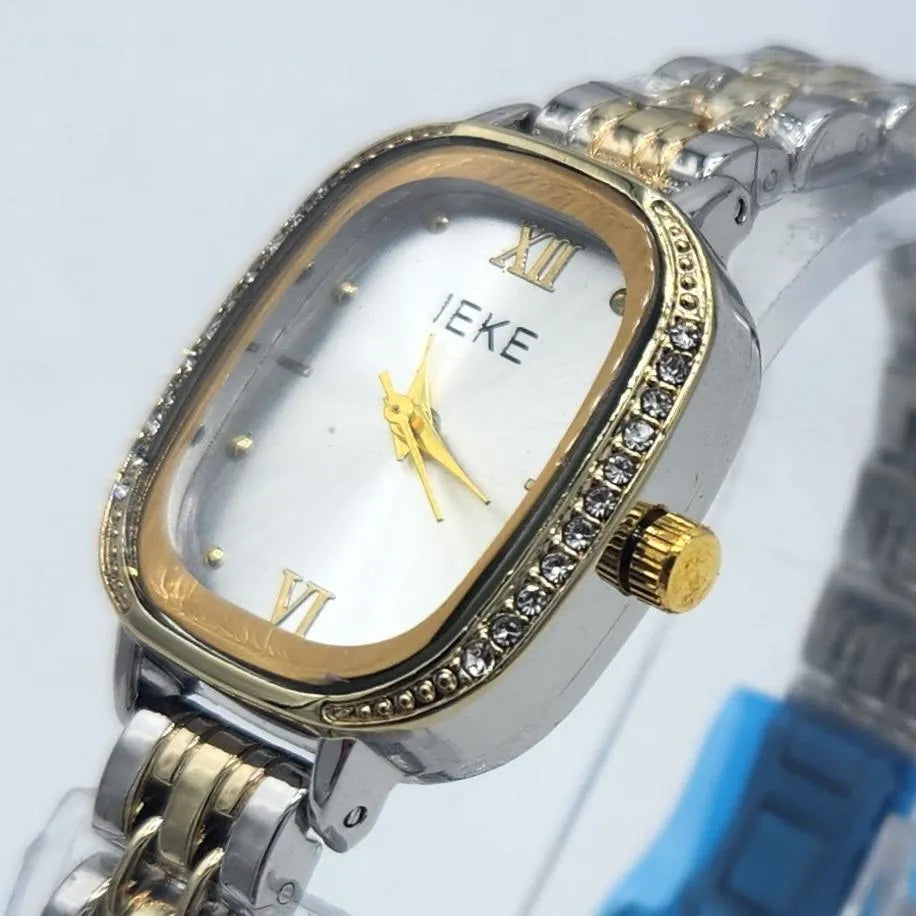 IEKE Women's Stainless Steel Watch Gold Silver Crystal Bezel