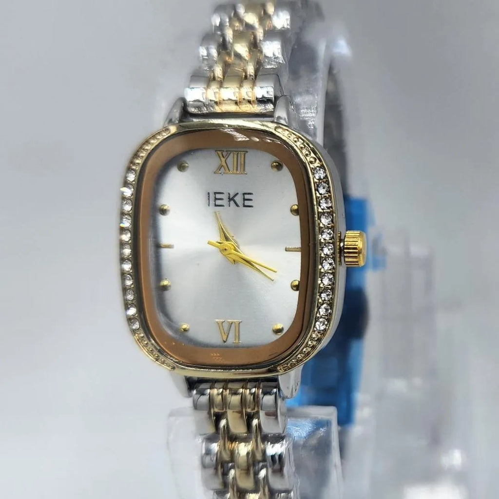 IEKE Women's Stainless Steel Watch Gold Silver Crystal Bezel