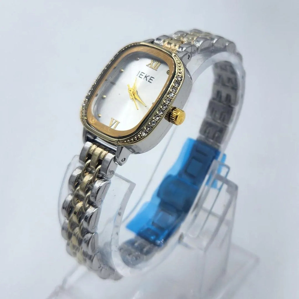 IEKE Women's Stainless Steel Watch Gold Silver Crystal Bezel