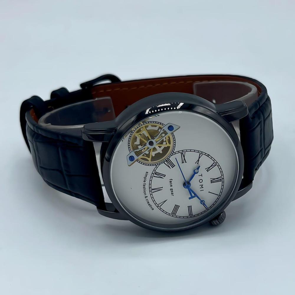 Men's Stainless Steel Watch with Transparent Gear Mechanism Offwhite Dial