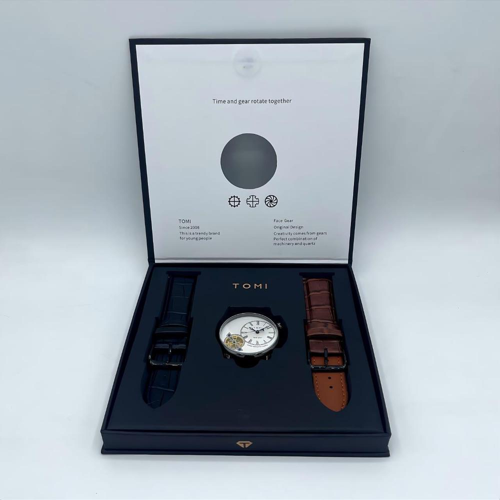 Men's Stainless Steel Watch with Transparent Gear Mechanism Offwhite Dial
