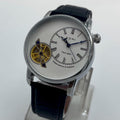 Men's Stainless Steel Watch with Transparent Gear Mechanism Offwhite Dial