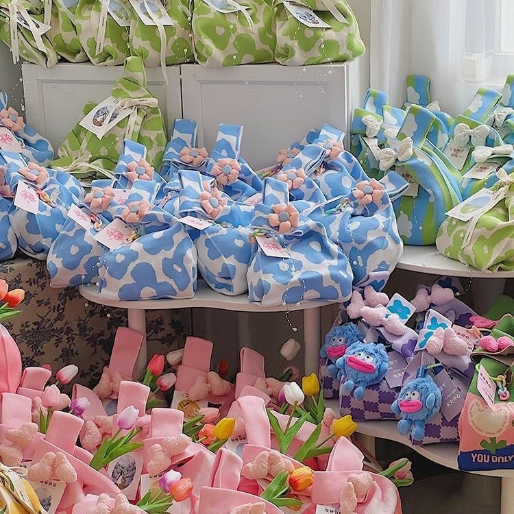 Korean Knitted Bags Blue Green Pink for Weddings Parties